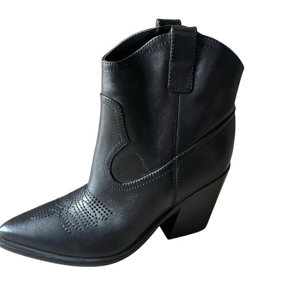 Marc Fisher Jalella Western Ankle Boot Black Women's 7.5 Cowboy Festival Leather - Picture 3 of 10